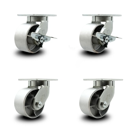 Service Caster 6 Inch Extra Heavy Duty Semi Steel Cast Iron Caster Swivel Locks 2 Brakes, 4PK SCC-KP92S630-SSR-SLB-BSL-2-BSL-2